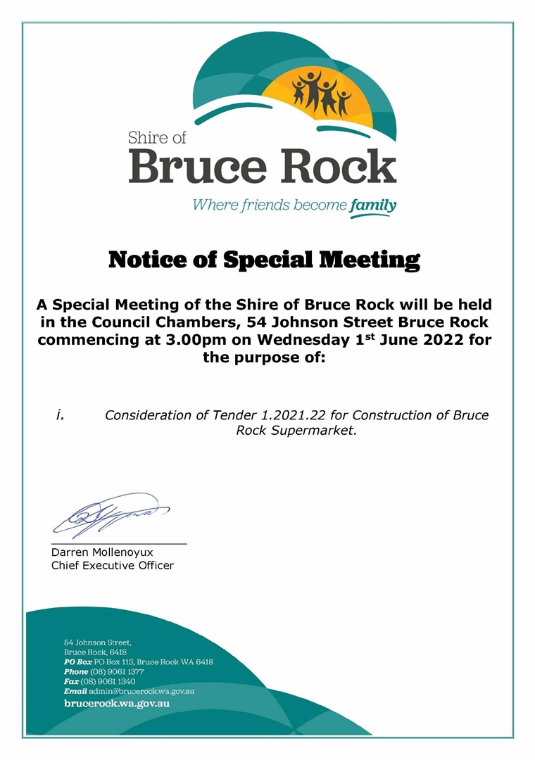 Notice of Special Council Meeting 010622
